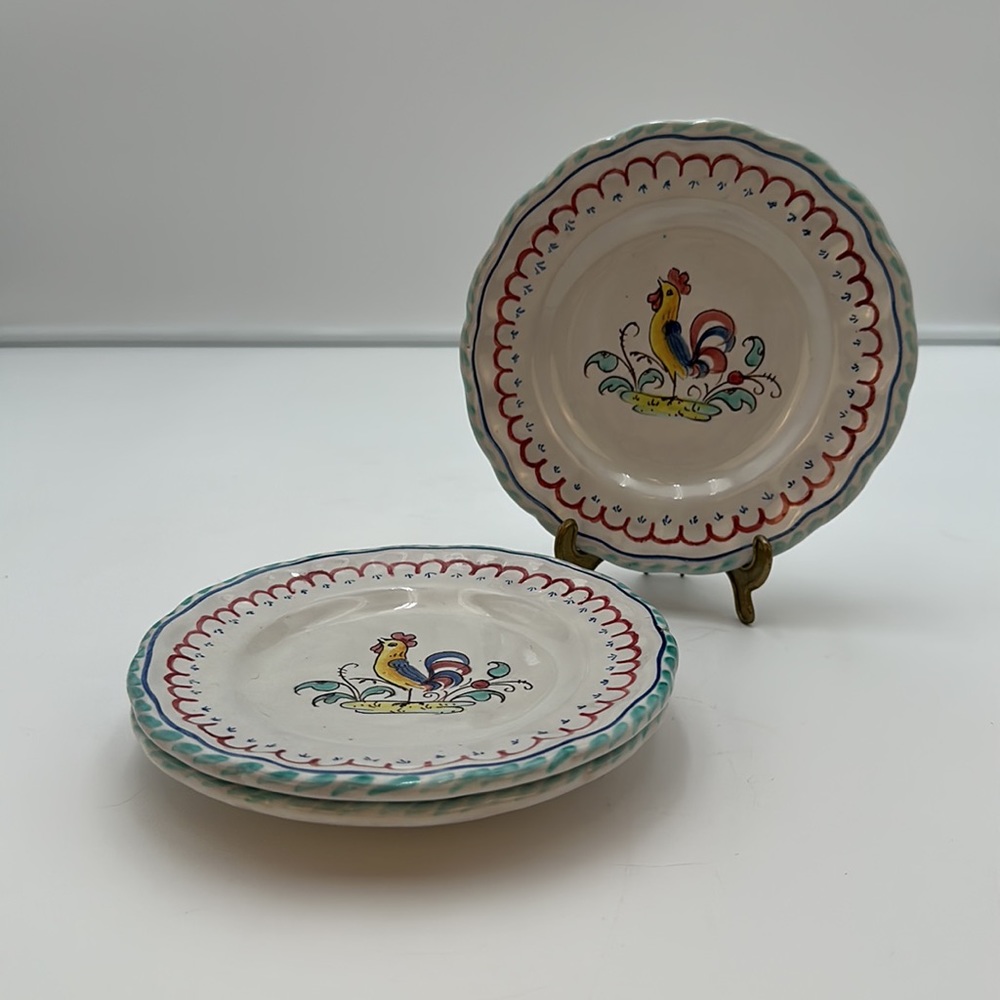 Vintage Italian Pottery Rooster Plates - set of three